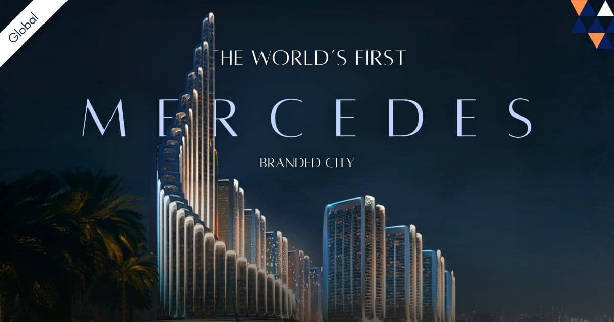 Exterior view of Mercedes‑Benz Places Binghatti City in Meydan showcasing the world’s first Mercedes‑Benz branded city